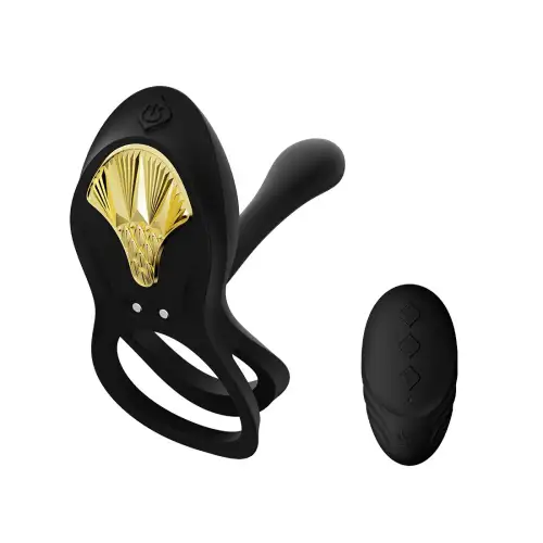 Смарт-эрекционное кольцо Zalo - BAYEK Obsidian Black, двойное с вводимой частью, пульт ДУ photo 1