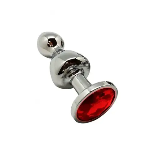 Металлическая анальная пробка Wooomy Lollypop Double Ball Metal Plug Red M диаметр 3,1см, длина 9,4с photo 1