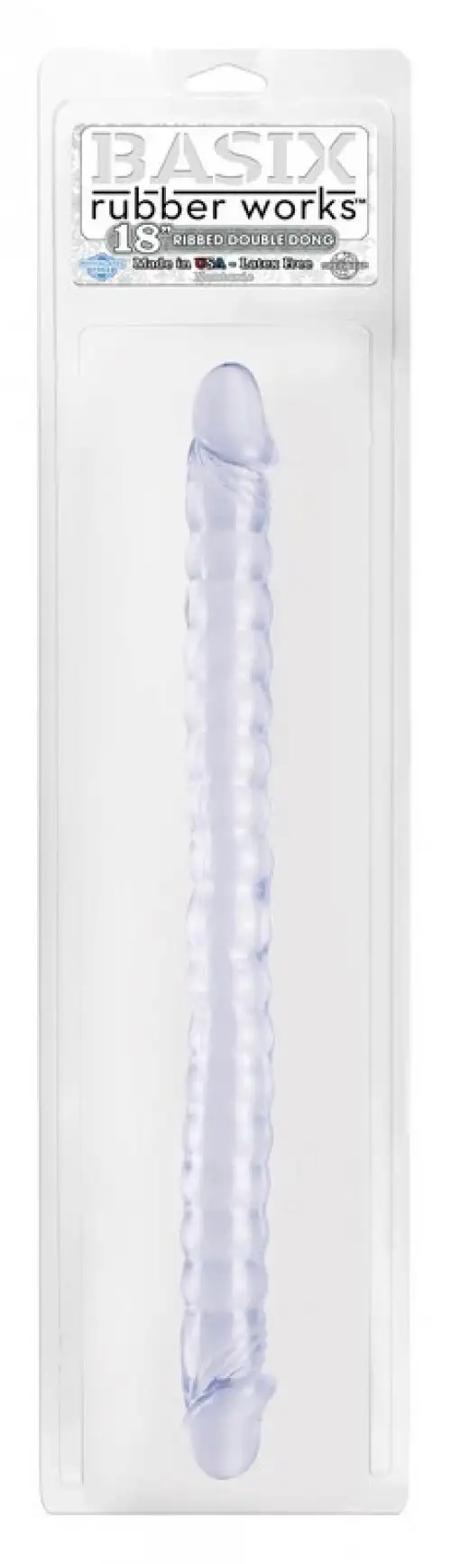 Фаллос двйоной BASIX 18 RIBBED DOUBLE DONG CLEAR photo 1