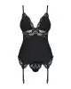 Сатиновый кружевной корсет Obsessive 810-COR-1 babydoll & thong S/M, черный, корсет, танга photo 3