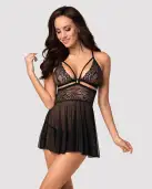 Эротический кружевной комплект с сеточкой Obsessive 838-BAB-1 babydoll & thong black S/M, черный photo 1