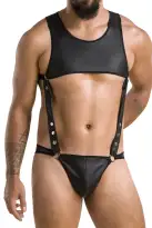 Мужское кожаное боди Passion 056 Adam XXL/XXXL Black, заклепки photo 1