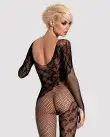 Бодистокинг Obsessive Bodystocking F210 S/M/L black, рукава-митенки, сетка, цветное кружево photo 2