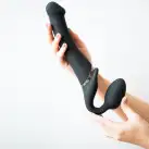 Безремневой страпон с вибрацией Strap-On-Me Vibrating Black L, диаметр 3,7см, пульт ДУ, регулируемый photo 8